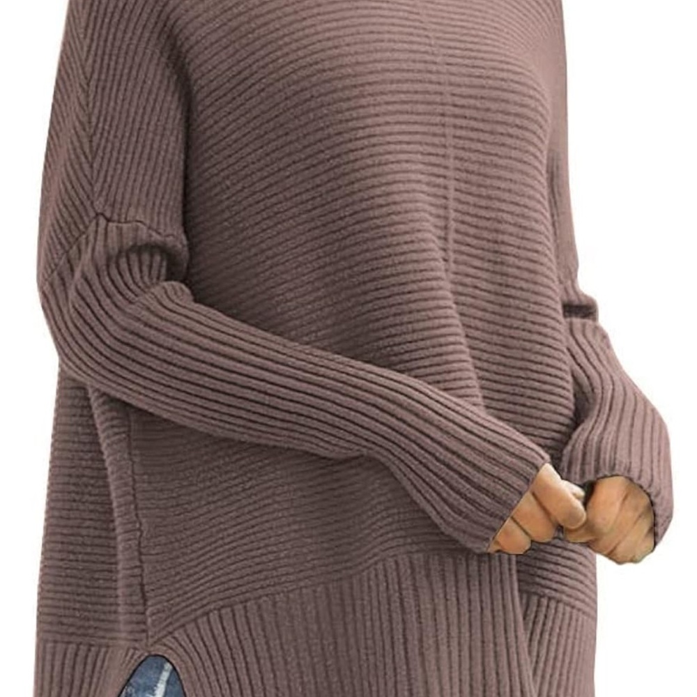 Brown Ribbed Cowl Neck Sweater